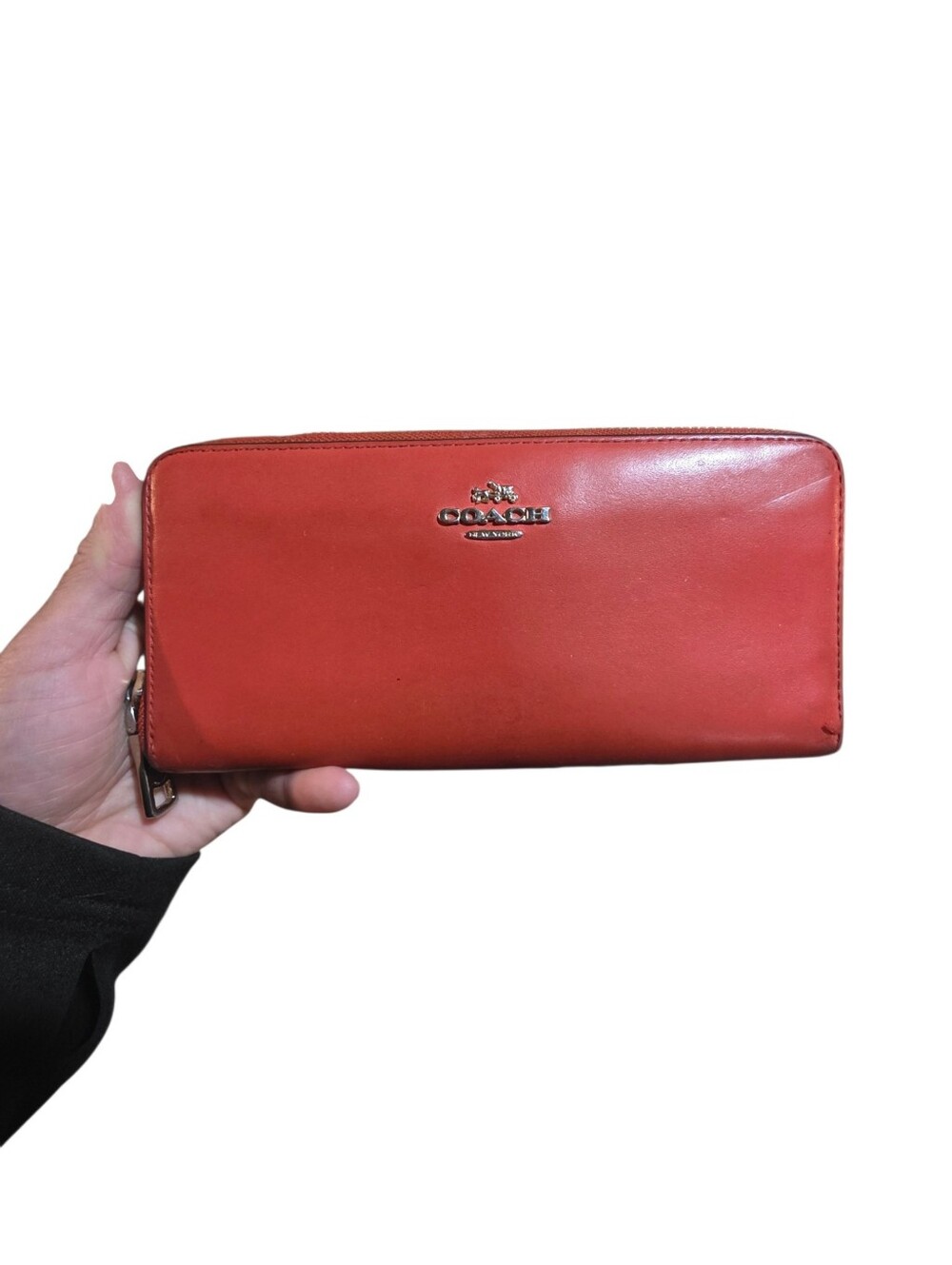 Coach Leather Zip-Around Wallet in Coral